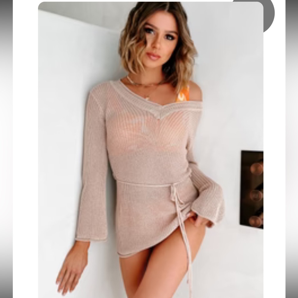 Hem & Thread Tie-Waist Crochet Knit Tunic Top